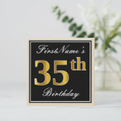 Elegant, zwart, Faux Gold 35th Birthday + naam Kaart (Staand voorkant)