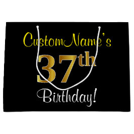 Elegant, zwart, Faux Gold 37th Birthday + naam Groot Cadeauzakje