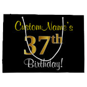 Elegant, zwart, Faux Gold 37th Birthday + naam Groot Cadeauzakje (Achterkant)