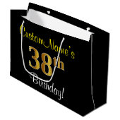 Elegant, zwart, Faux Gold 38th Birthday + naam Groot Cadeauzakje (Voorkant Gekanteld)