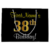 Elegant, zwart, Faux Gold 38th Birthday + naam Groot Cadeauzakje (Achterkant)