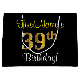 Elegant, zwart, Faux Gold 39th Birthday + naam Groot Cadeauzakje
