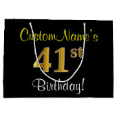Elegant, zwart, Faux Gold 41st geboortedag + naam Groot Cadeauzakje (Achterkant)