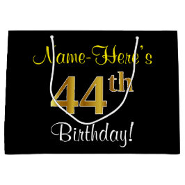 Elegant, zwart, Faux Gold 44th Birthday + naam Groot Cadeauzakje