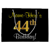 Elegant, zwart, Faux Gold 44th Birthday + naam Groot Cadeauzakje (Achterkant)