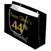 Elegant, zwart, Faux Gold 44th Birthday + naam Groot Cadeauzakje (Voorkant Gekanteld)