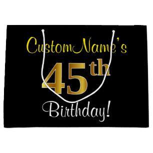 Elegant, Zwart, Faux Gold 45e verjaardag + Naam Large Cadeautasje