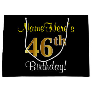Elegant, zwart, Faux Gold 46th Birthday + naam Groot Cadeauzakje
