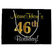 Elegant, zwart, Faux Gold 46th Birthday + naam Groot Cadeauzakje (Achterkant)