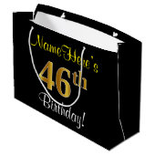 Elegant, zwart, Faux Gold 46th Birthday + naam Groot Cadeauzakje (Achterkant Gekanteld)