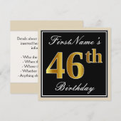 Elegant, zwart, Faux Gold 46th Birthday + naam Kaart (Voorkant / Achterkant)