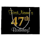 Elegant, zwart, Faux Gold 47th Birthday + naam Groot Cadeauzakje (Achterkant)