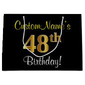 Elegant, zwart, Faux Gold 48th Birthday + naam Groot Cadeauzakje (Voorkant)