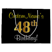 Elegant, zwart, Faux Gold 48th Birthday + naam Groot Cadeauzakje (Achterkant)