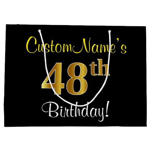 Elegant, zwart, Faux Gold 48th Birthday + naam Groot Cadeauzakje (Achterkant)