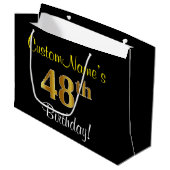 Elegant, zwart, Faux Gold 48th Birthday + naam Groot Cadeauzakje (Voorkant Gekanteld)