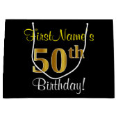Elegant, Zwart, Faux Gold 50ste verjaardag + Naam Groot Cadeauzakje (Voorkant)