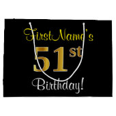 Elegant, zwart, Faux Gold 51st geboortedag + naam Groot Cadeauzakje (Achterkant)
