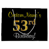 Elegant, zwart, Faux Gold 53rd Birthday + naam Groot Cadeauzakje (Achterkant)