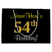 Elegant, zwart, Faux Gold 54th Birthday + naam Groot Cadeauzakje (Achterkant)