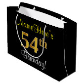 Elegant, zwart, Faux Gold 54th Birthday + naam Groot Cadeauzakje (Achterkant Gekanteld)