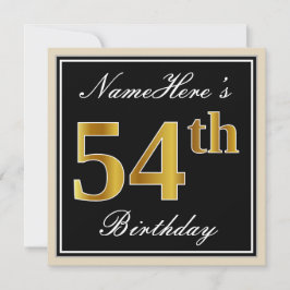 Elegant, zwart, Faux Gold 54th Birthday + naam Kaart