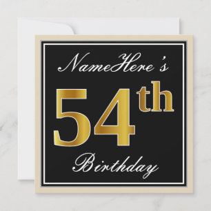 Elegant, zwart, Faux Gold 54th Birthday + naam Kaart