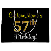 Elegant, zwart, Faux Gold 57th Birthday + naam Groot Cadeauzakje (Voorkant)