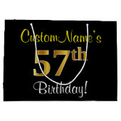 Elegant, zwart, Faux Gold 57th Birthday + naam Groot Cadeauzakje (Achterkant)