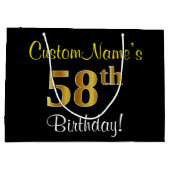 Elegant, zwart, Faux Gold 58th Birthday + naam Groot Cadeauzakje (Achterkant)