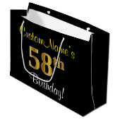 Elegant, zwart, Faux Gold 58th Birthday + naam Groot Cadeauzakje (Voorkant Gekanteld)