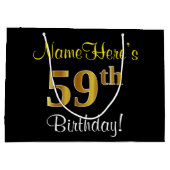 Elegant, zwart, Faux Gold 59th Birthday + naam Groot Cadeauzakje (Achterkant)