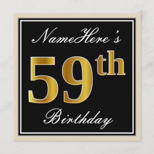 Elegant, zwart, Faux Gold 59th Birthday + naam Kaart