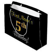 Elegant, zwart, Faux Gold 5th Birthday + naam Large Cadeautasje (Achterkant Gekanteld)