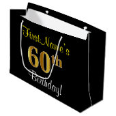 Elegant, Zwart, Faux Gold 60ste verjaardag + Naam Groot Cadeauzakje (Voorkant Gekanteld)
