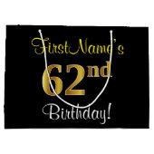 Elegant, zwart, Faux Gold 62e verjaardag + naam Groot Cadeauzakje (Achterkant)