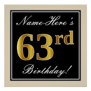 Elegant, zwart, Faux Gold 63rd Birthday + naam Perfect Poster