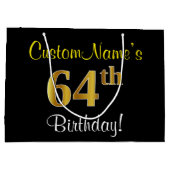 Elegant, zwart, Faux Gold 64th Birthday + naam Groot Cadeauzakje (Achterkant)