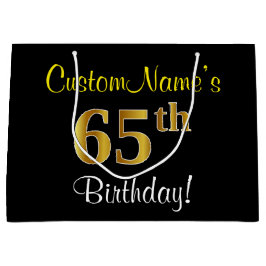 Elegant, zwart, Faux Gold 65th Birthday + naam Groot Cadeauzakje