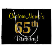 Elegant, zwart, Faux Gold 65th Birthday + naam Groot Cadeauzakje (Achterkant)