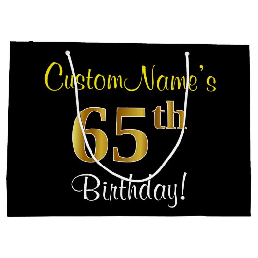 Elegant, zwart, Faux Gold 65th Birthday + naam Groot Cadeauzakje (Achterkant)
