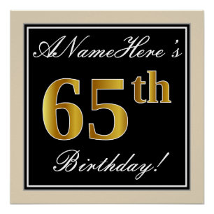 Elegant, zwart, Faux Gold 65th Birthday + naam Poster