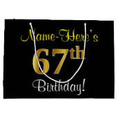 Elegant, zwart, Faux Gold 67th Birthday + naam Large Cadeautasje (Achterkant)