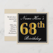 Elegant, zwart, Faux Gold 68th Birthday + naam Kaart (Voorkant / Achterkant)