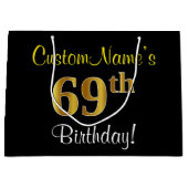 Elegant, zwart, Faux Gold 69th Birthday + naam Groot Cadeauzakje (Voorkant)