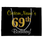 Elegant, zwart, Faux Gold 69th Birthday + naam Groot Cadeauzakje (Achterkant)