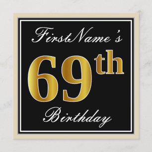 Elegant, zwart, Faux Gold 69th Birthday + naam Kaart