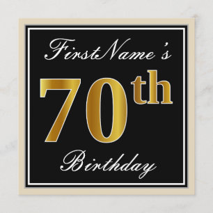 Elegant, zwart, Faux Gold 70th Birthday + naam Kaart