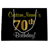 Elegant, zwart, Faux Gold 70th Birthday + naam Large Cadeautasje (Voorkant)