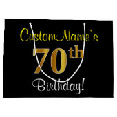 Elegant, zwart, Faux Gold 70th Birthday + naam Large Cadeautasje (Achterkant)